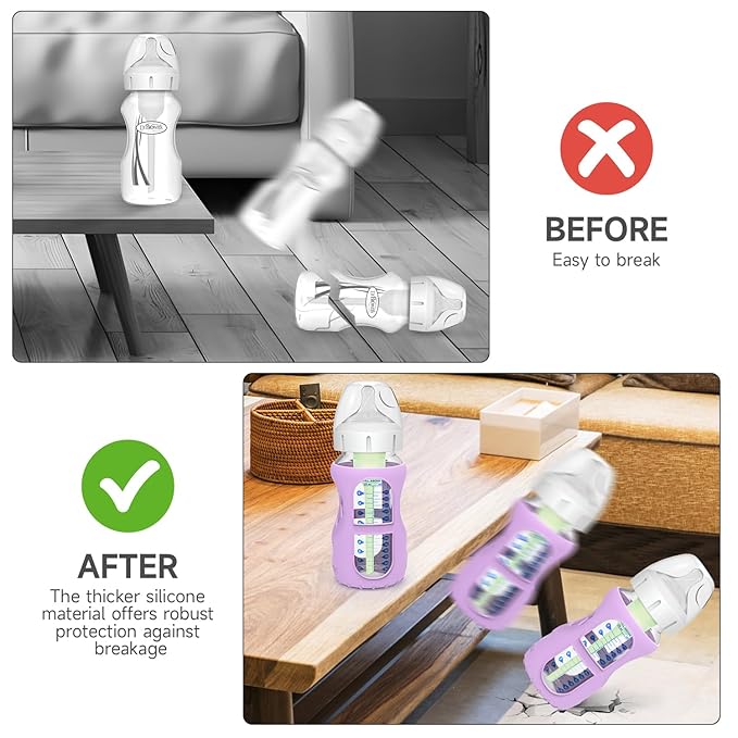 MORLIKE 4 Pack Silicone Sleeves Fit for 9 oz/270 mL Dr. Brown's Wide Neck Glass Baby Bottle, 100% Silicone Covers Protect Baby Glass Bottle, Easy to Grip Bottle Holders for ‎WB93703-WEB ‎WB91700-P4