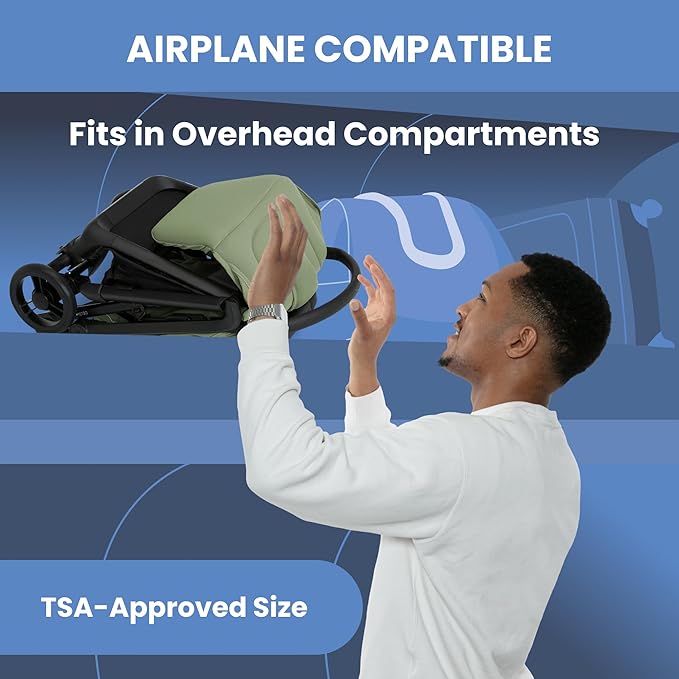 Delta Children Icon Ultra Compact Lightweight Everyday & Travel Stroller - One-Hand Fold - Only 15.6 lbs- Fits in Overhead Compartments - Greenguard Gold Certified - Multi-Position Recline, Sage Green