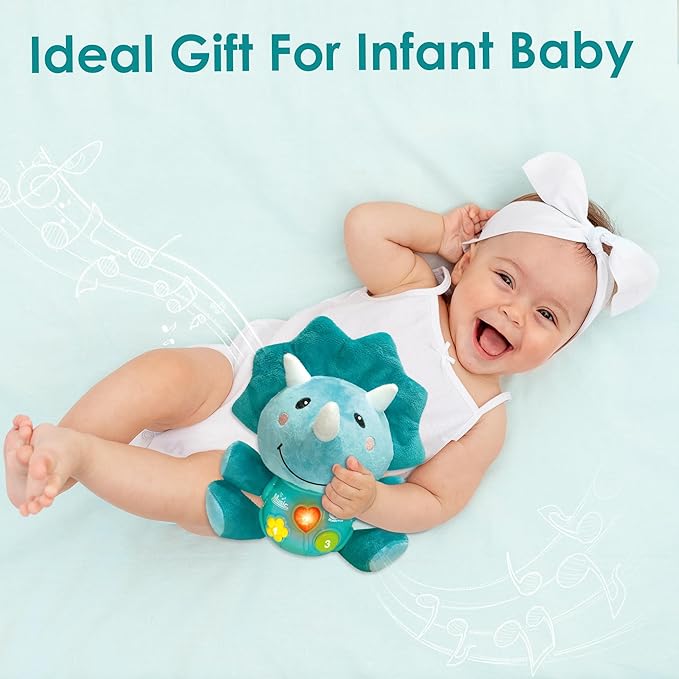 iPlay, iLearn Baby Dinosaur Musical Toys, Newborn Boys Gift, Soft Dinos Plush Stuffed Animal, Infant Light Music Time, 1st Birthday Stocking Gift Stuffer for 0 1 3 6 9 12 18 Month 1-3 Yrs Toddler Girl