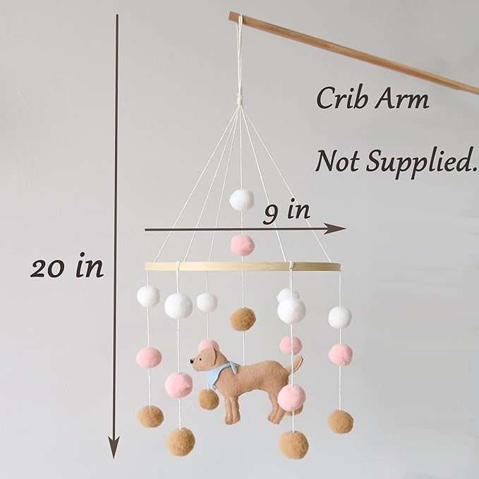 Baby Crib Mobile for Girls Boys Dog Theme Baby Mobile for Crib Mobile for Bassinet with Felt Ball