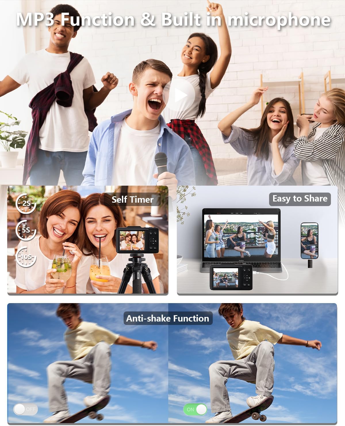 Digital Camera, FHD 1080P Kids Camera Digital with 16x Zoom Anti Shake, 32GB Card, 4K 48MP Portable Compact Point and Shoot Cameras, Vintage Small Camera for Teens Beginner Kids Present