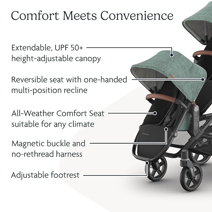 UPPAbaby RumbleSeat V3 Second Lower Seat - Compatible with Vista V2 and Vista V3 - All-Weather Seat + Magnetic Buckle – Adapters Included - Gwen (Green Mélange/Carbon Frame/Saddle Leather)