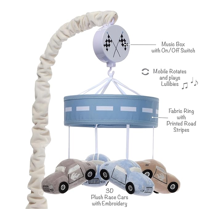 Lambs & Ivy Little Racer Musical Car/Transportation Baby Crib Mobile Soother Toy