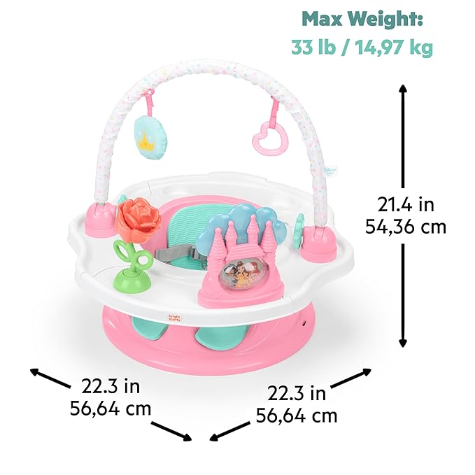 Bright Starts Disney Princess SuperSeat, Fun Baby Seat for Sitting Up, Playtime, and Meals, Ages 4 Months to 4 Years, Pink