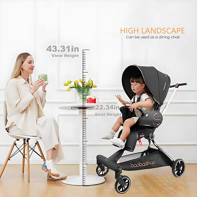 Baby Stroller Lightweight,High Landscape 360°Rotable,Ergonomic,Adjustable Backrest Canopy Peekaboo Window,Foldable,All Terrain Wheels,Storage Basket,Travel Stroller Wagon for Newborn Toddler Black