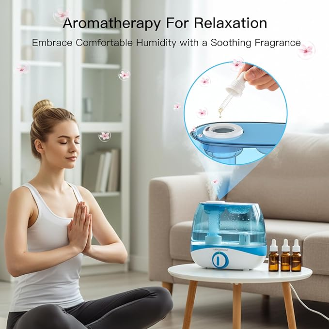 MegaWise Humidifiers for Bedroom Home, 5.0L Cool Mist Humidifier for Home Plant and Baby Nursery, Quiet Ultrasonic Humidifier with 360° Nozzle, Auto Shut-Off, Blue