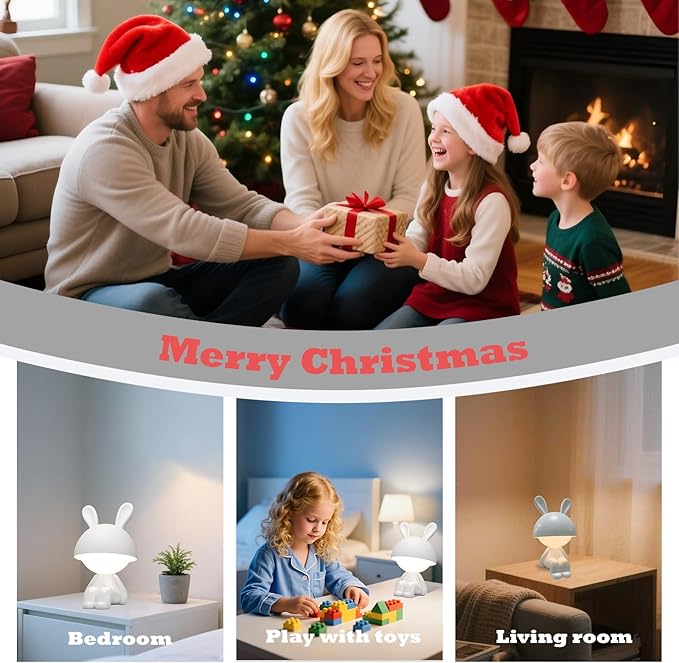 Night Light | Mini Desk Lamp | Table Lamps for Night Stands LED Cute Bunny 3 Level Dimmable Touch Light with Rechargeable Battery for Bedside Living Room Home Decor Christmas Gifts(White)