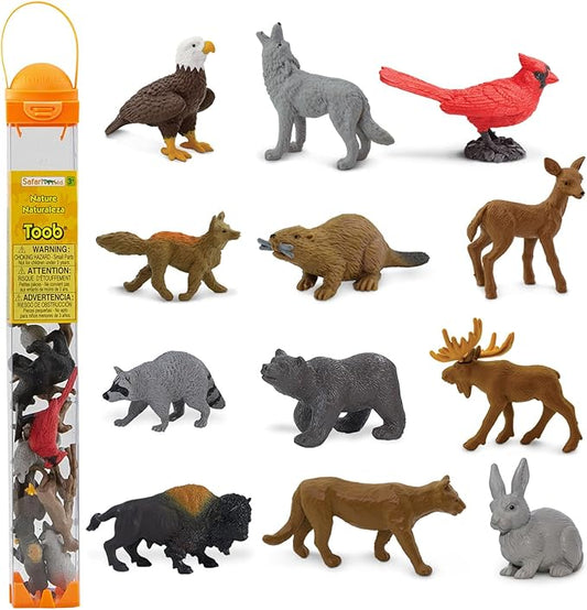 Safari Ltd. Nature TOOB - 12 Mini Figurines with Rabbit, Beaver, Doe, Gray Wolf, Fox, Black Bear, Moose, Mountain Lion, Bald Eagle, and More - Educational Toy for Boys, Girls & Kids Ages 3+