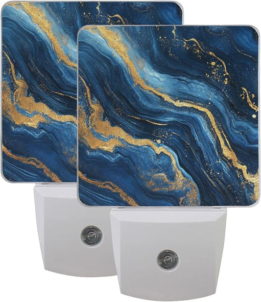 Aslsiy Night Light for Kids Blue Marble Gold Glitter (4) Plug in Wall Lamp LED Dusk to Dawn Sensor Energy Saving Nightlight for Boys Girls Men Women