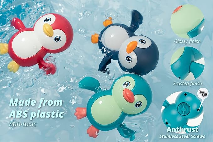 DUCKBOXX XX Bath Toys Wind up Backstroke Swimming Penguins for Kids 18M+ (3pcs)