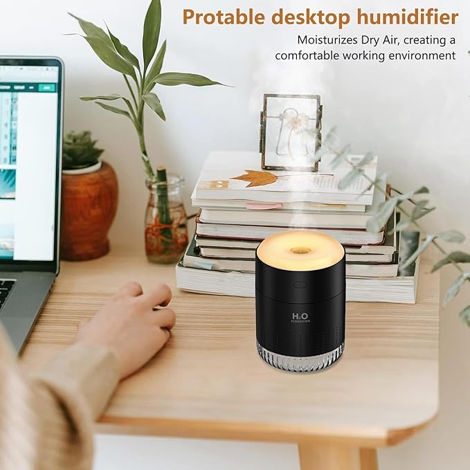Portable Mini Humidifier, Auto Shut-Off, 2 Mist Modes, Quite, Small Humidifiers for Bedroom Travel Office Desk Plants (Black)