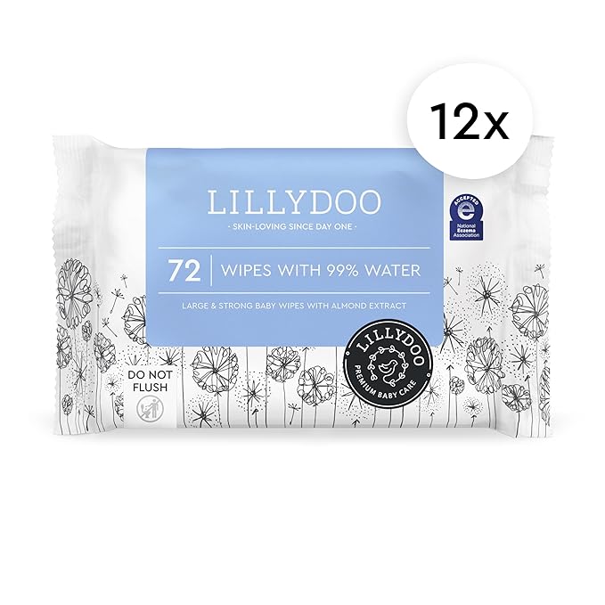 LILLYDOO Baby Wipes with 99% Water – Unscented, Hypoallergenic, Plant-Based, Strong & Plastic-Free, Compostable, 12 resealable Packs x 72 (864 Wipes Total)