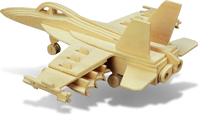 Puzzled F-18 Hornet 3D Puzzle Airplane Model Wood Building Kit - 3D Model Airplane Building Kit for Kids and Adults, Fun Educational Model Plane Kit to Paint and Build Craft 3D Model Kit - 47 Pieces