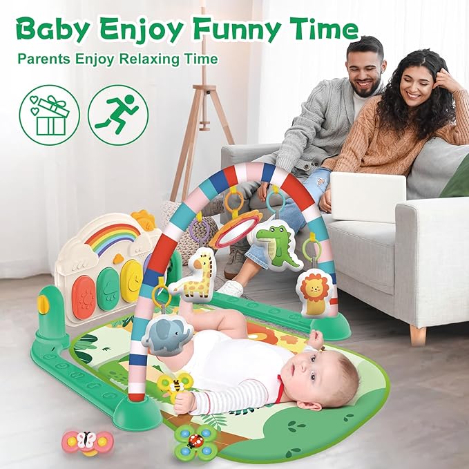 Baby Gym & Play Mat, Tummy Time & Activity Mat Toys, Infant to Toddler Play Piano Mat, 0-12 Months (Green)