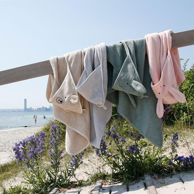 Baby Hooded Towel – Organic Cotton Baby Bath Towels, 32" x 32" Super-Soft and Absorbent Baby Towels for Newborn 2-Pack (Rabbit Blush/Bear Fog)