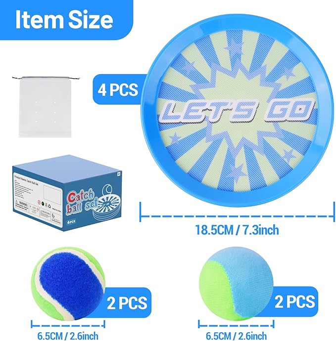 Kids Toys Toss and Catch Ball Set Game with 4 Paddles 4 Balls,Beach Toy Pool Toy Outdoor Yard Game for Kids Ages 3-12,Toys for Toddlers Age 3-5, Gifts for 3 4 5 6 7 8 9 10+ Year Old Boys Girls