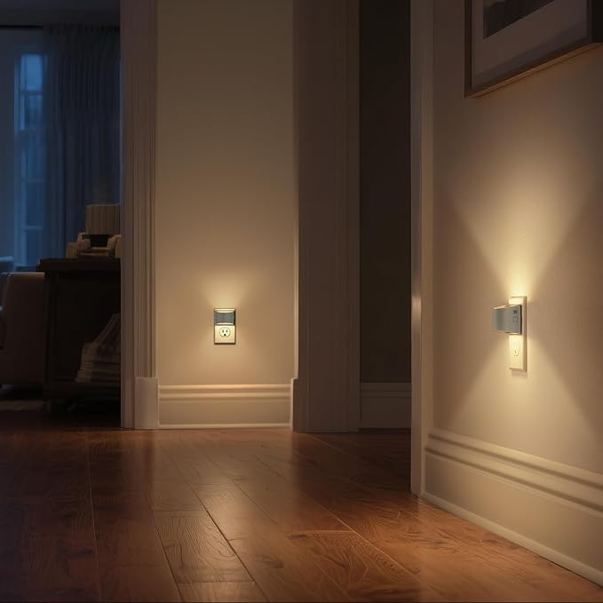 DORESshop LED Night Light[2 Pack], Night Lights Plug into Wall, 3 Level Brightness Adjustable Plug in Night Light, Dusk to Dawn Sensor Nightlights for Adults, Bedroom, Hallway, 3000K, Gray Cover