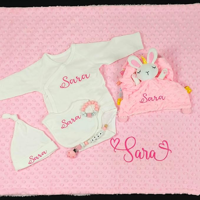 Personalized Baby Blankets for Girls and Boys, Custom Baby Blanket with Name, Embroidered Soft Minky Fleece Customized Nursery Blanket, Newborn Shower Christening Birthday Gift, 27 * 35 Inch