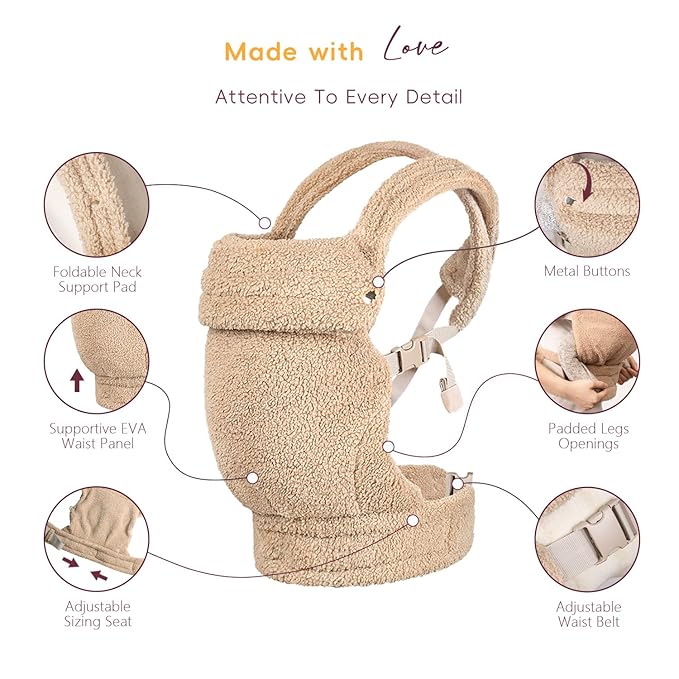 Ergonomic Baby Carrier | Soft and Durable Fabric for Lasting Comfort | Adjustable Backpack Design for 7-35 lbs | Adorable Teddy Pattern