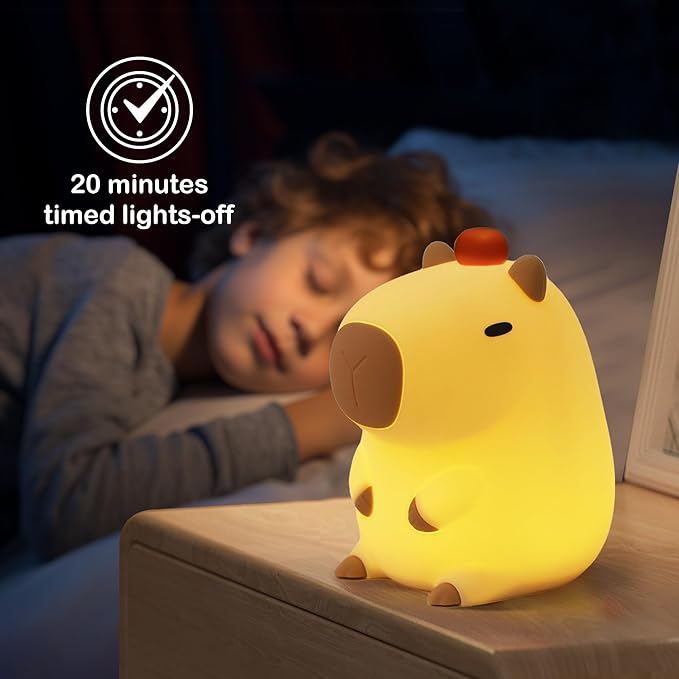 Ammonite Capybara Night Light, Cute Orange Capy Lamp for Kids, Soft Silicone Kids Nursery Nightlight LED Touch Light, Bedroom Decor as Xmas Birthday Gifts