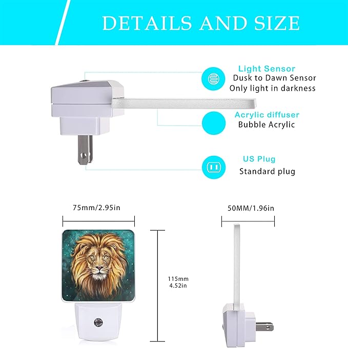 Lion Night Light,Animals Night Lights Plug into Wall Dusk to Dawn Sensor Led Lamp for Women Men,Led Lights for Stairway/Hallway/Bedroom