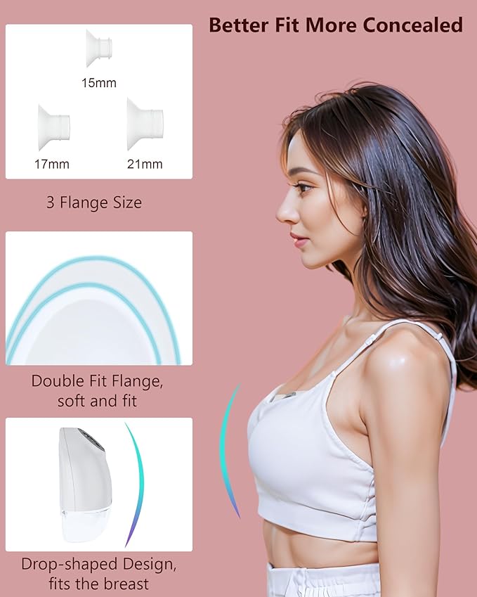 Wearable Breast Pump with APP Control,3 Modes and 9 Levels Wireless Breastfeeding Pump, Portable Breast Pump Hands-Free Contain 15/17/21/25mm Flange, Leak-Proof, Discreet, Quieter