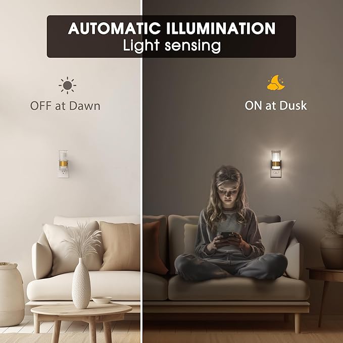 Night Lights Plug into Wall, Home Decor, Decorative Night Light with Dusk to Dawn Light Sensor, Daylight White 5000K, 0-100LM Adjustable Brightness, Unique Design for Use in Bedroom, Hallways, 2 Pack