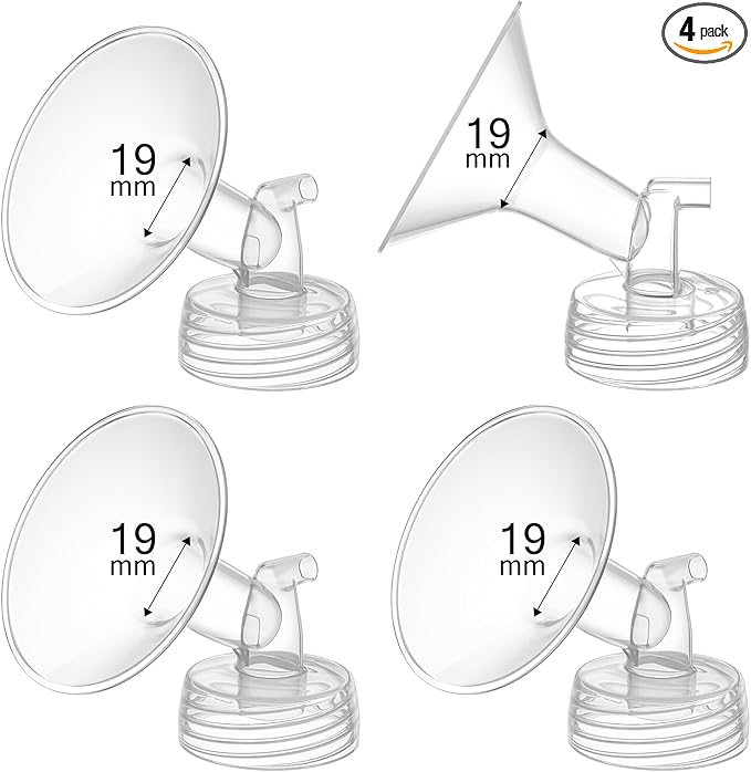 4PCS 19mm Breast Pump Flanges, Compatible with Spectra S1/S2/9Plus/Synergy Gold, Motif Luna, Wide-Mouth Bottle Fit, Breast Pump Accessories