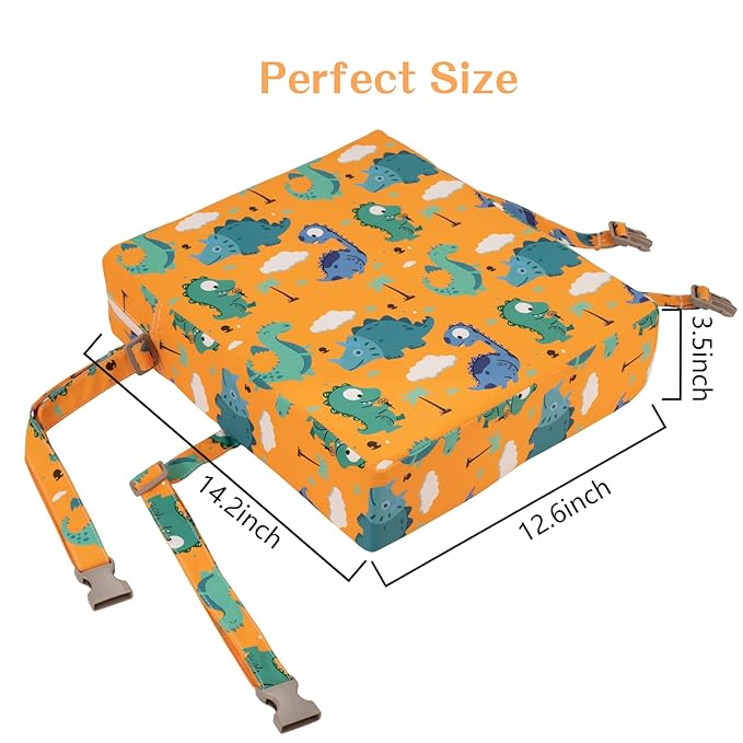Toddler Booster Seat for Dining Table Kitchen Chair, Stronger Support Double Safe Straps Portable Booster Seat Dining Toddler, High Cushion for Travel Home with Non-Slip Bottom (Orange)