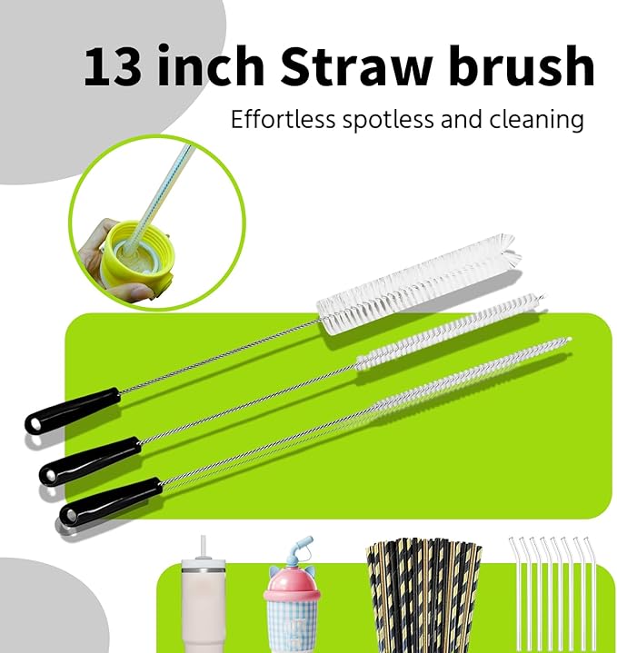 5 Pack Bottle Brush Set, Long Handle Water Bottle Brush, 15in Narrow Bottle Brush, 3 Straw Brushes, Multi-Function Cleaning Brush Suitable for Cleaning Glass, Sports Bottle, Coffee Mug,Black