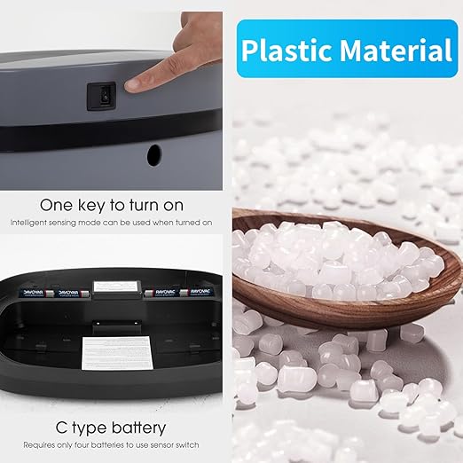 BestOffice | 13 Gallon Plastic Trash Can with Lid | Gray | Automatic Touchless Garbage Can | Odor Control | Modern Oval Design | Easy to Clean | Fits Any Kitchen, Bathroom, Office or Home