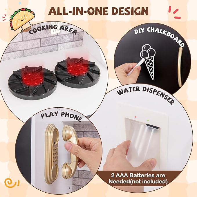 HONEY JOY Upgrade 39 in Kids Kitchen Playset, Large Wooden Little Chef Pretend Toy Kitchen Set w/Chalkboard, Telephone, Utensils, Oven, Microwave, Sink, Storage, Play Kitchen for Toddlers (Golden)