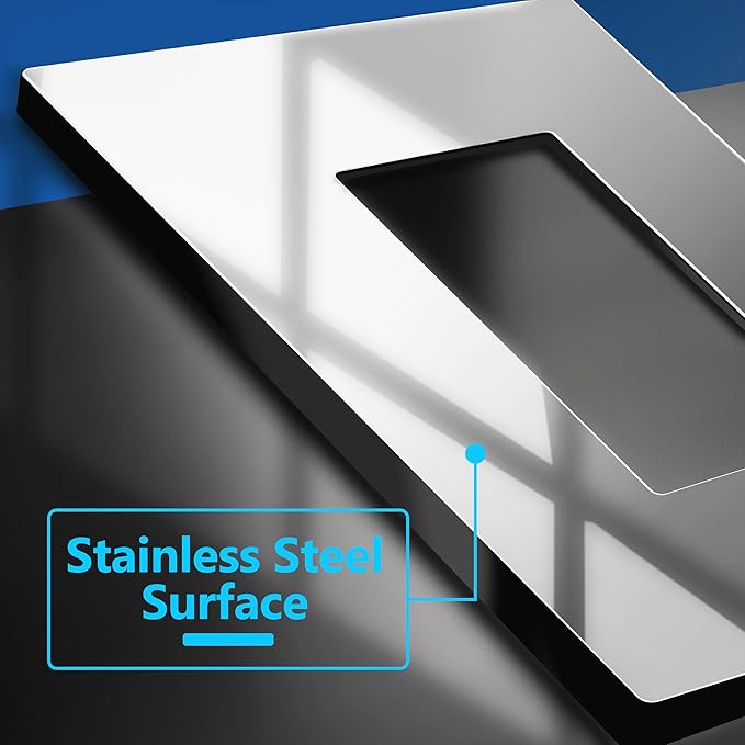 LIDER Decorator Metal Wall Plate, Temperature and Impact Resistant, 201 Stainless Steel, Screwless Cover, Modern Decoration Upgrade, Mid-Size 1-Gang 4.88" x 3.11", Polished Chrome, LSMWP-31M-PC