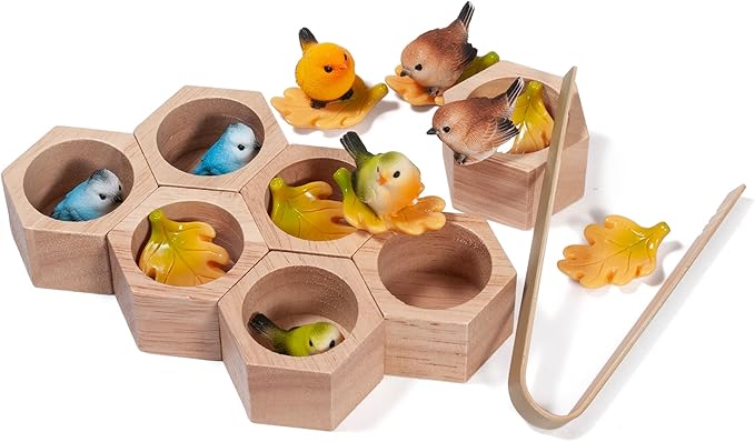 Sorting Stacking Wooden Toys for Toddlers, Bird Montessori Toys Toddler Sensory Bin Tool Toy, Wood Bird House Fine Motor Skill Toy Early Learning Preschool Educational Gift for Kids