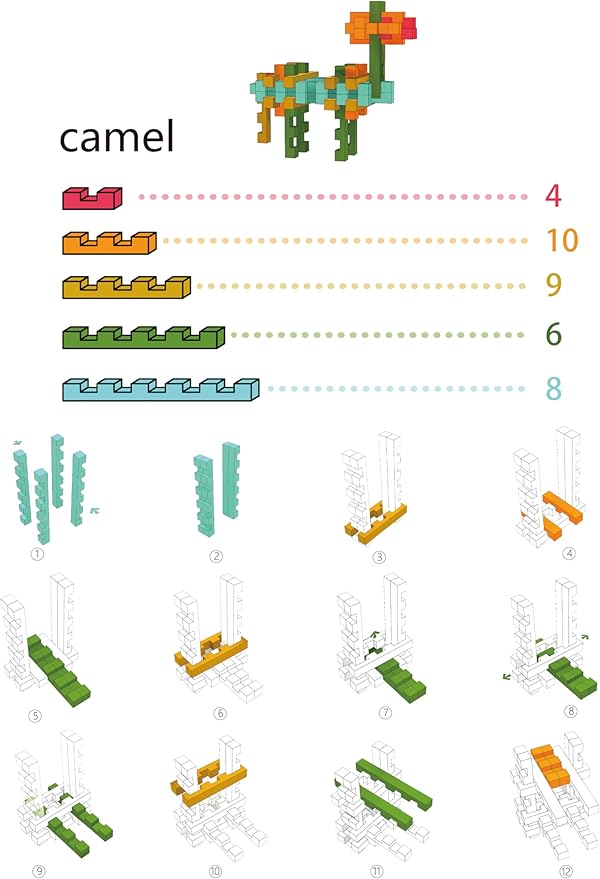 Animal Camel Educational Wooden Building Blocks -Chinese Mortise and Tenon Assembled into Various Shapes,STEM Toy Gifts for Kid and classroom,DIY Building Toys for Ages 5+ and Adults-37 Pcs