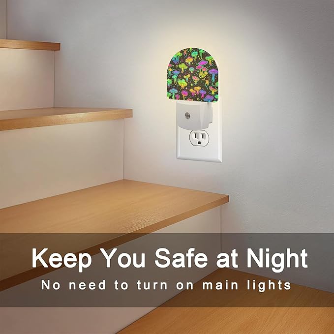 Colorful Magic Mushrooms Night Light, Glowing Mushrooms with Stars Dusk to Dawn Night Light Plug in,0.5w Energy Saving Sleep Friendly NightLights for Kids Boys Girls Home Decor