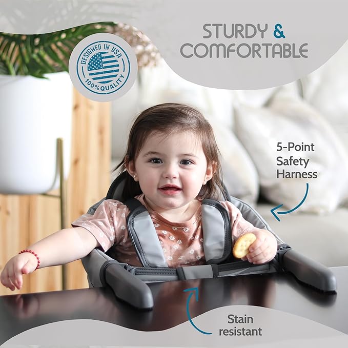 Elegant Faux Leather Hook-On High Chair - Portable, Clip-On for Travel, Suitable for Babies