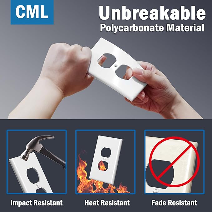 CML Oversized Duplex Outlet Covers, 6 Pack Jumbo Electrical Outlet Wall Plate, 1-Gang White Switch Plates, Dual Receptacle Faceplate, Over-Size 3.5” x 5.5”, Impact Resistant, ETL Listed