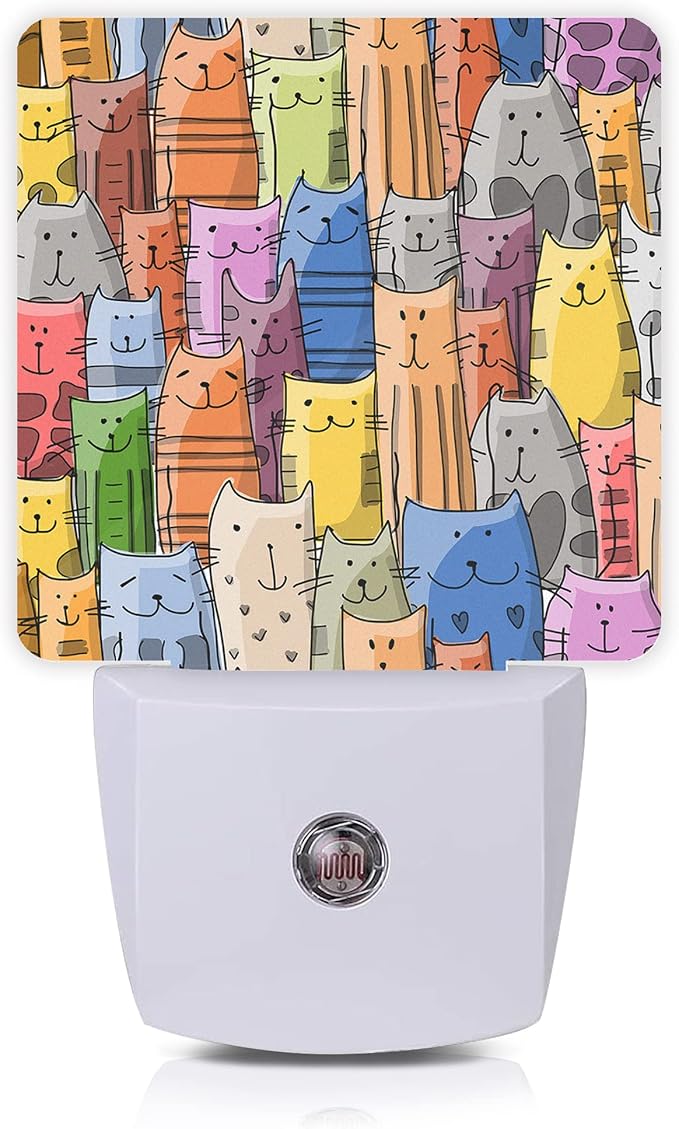 Funny Cat Night Light,Funny Cats Family Plug-in Night Lights with Dusk-to-Dawn Sensor for Stairway/Hallway/Bedroom Sleep Friendly lamp for Women/Girls/Boys Gift,0.5W