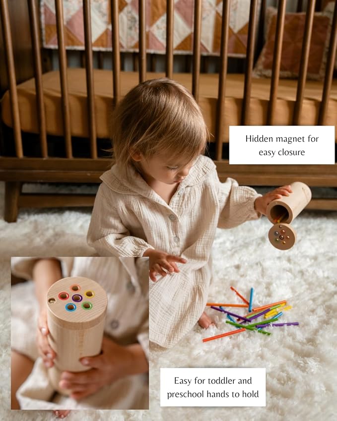 Sticks for Kids Travel Size, Montessori Toys for 1-3 Year Old, 1 Year Old Gift, Wooden Toddler Toys, Toddler Stocking Stuffer, Learning Toys for 1-3 Years