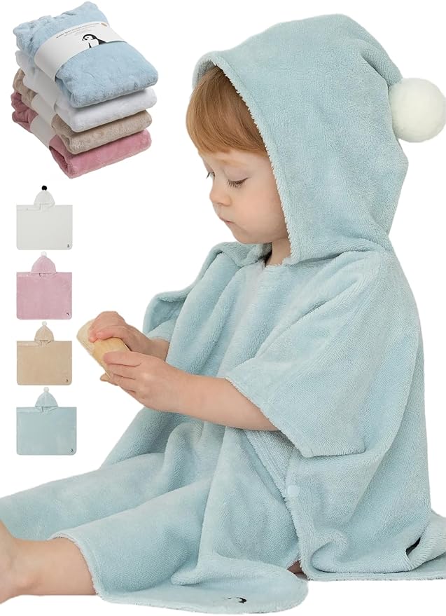 Konny Baby Hooded Towel Plush Thick & Cozy Soft-Touch Absorbent Rayon from Bamboo Cotton Baby Bath Beach Towel, Oeko-TEX, Newborn Boys Girls Toddler (Mint, Large)
