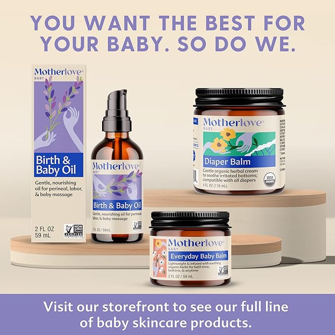 Motherlove Birth & Baby Oil (2 oz) Gentle Lavender-Infused Oil for Perineal, Labor & Baby Massage—Non-GMO, Organic Herbs