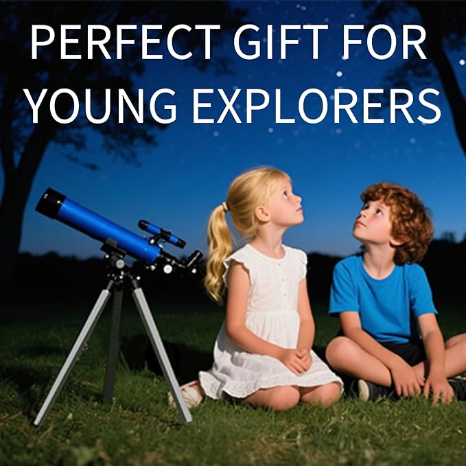 Telescope for Kids 50mm 100x Magnification Beginner Telescopio with Tripod, 2 Eyepieces & Finder Scope, STEM Educational Gift for Boys & Girls Ages 6-12, Portable Kids Telescope for Astronomy