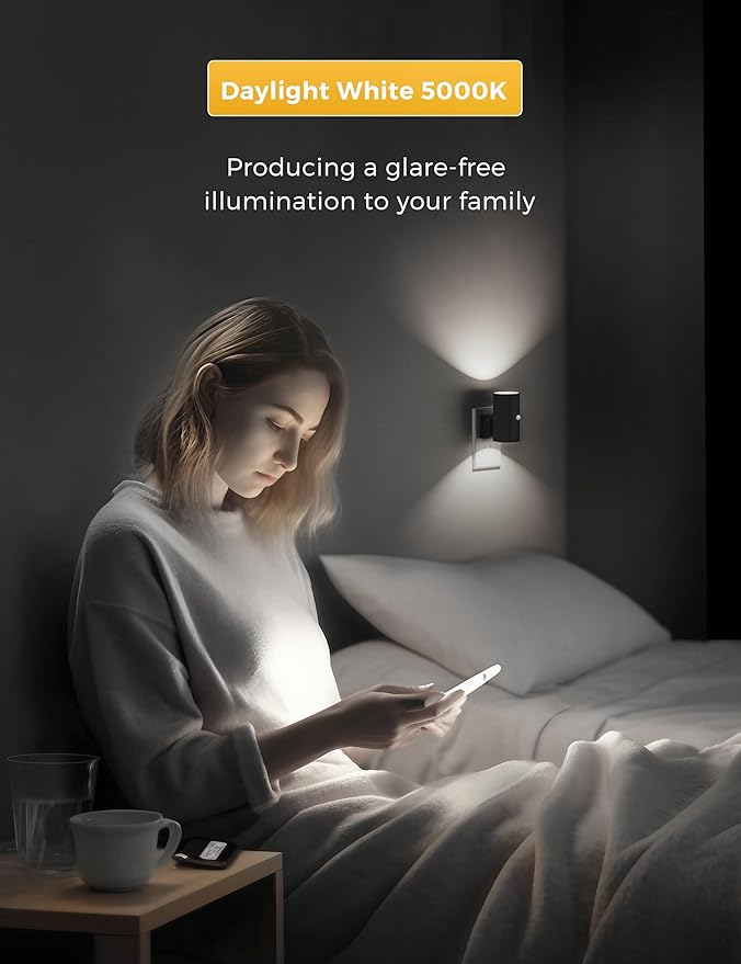 L LOHAS LED Motion Sensor Night Light, [2 Pack] Bright Nightlight, 5000K Daylight White, Motion Activated Night Light, Dimmable 0-100LM, Motion Sensor Light Indoor Plug in for Kids, Bedroom, Bathroom