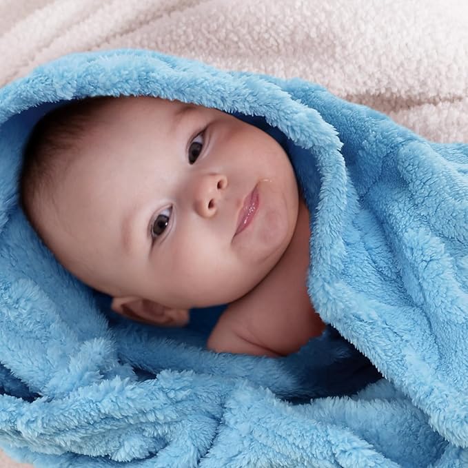 VitalCozy 4 Pcs Fluffy Baby Blanket Fleece 30" x 40" 3D for Boys Nursery Little Girl Infant or Newborn Receiving Swaddling Blankets(Blue,Green)