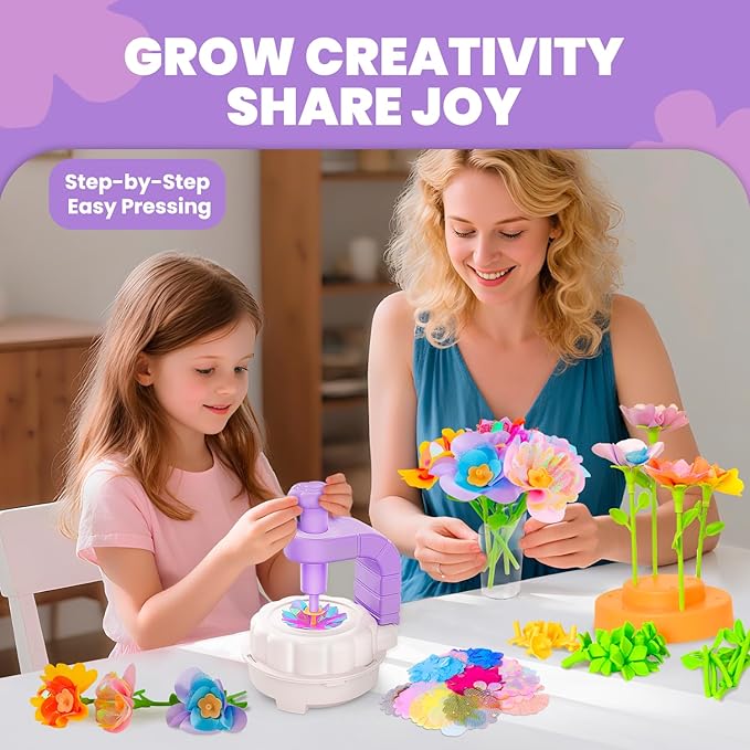 Toys for Girls 3 4 5 6 7 8 9 10 Years Old, DIY Craft Kits for Kids, Fabric Flower Bouquets for Girls Gifts, Educational Learning Detective Toys for Toddler Kids,Birthdays Gifts (Purple)