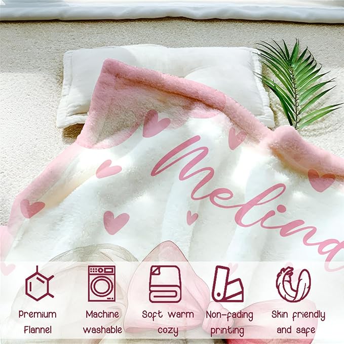 Personalized Baby Blanket for Girls, Custom Baby Blanket with Name, Soft Cozy Personalized Name Blankets for Kids, Customized Elephant Blanket for Infant Toddler Birthday Christmas