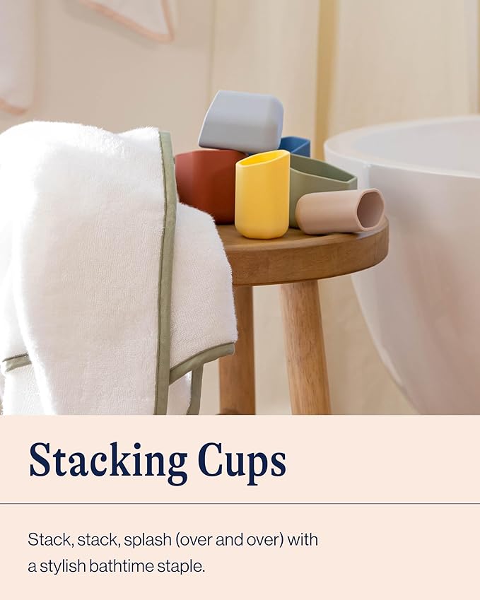 Lalo Stacking Cups - Baby and Toddler Stacking Cups for Bath Time, 6 Nesting Cups with Openings - Non-Toxic, BPA-Free Silicone Bath Toy, Easy to Clean for 6 Months And Up - B&W