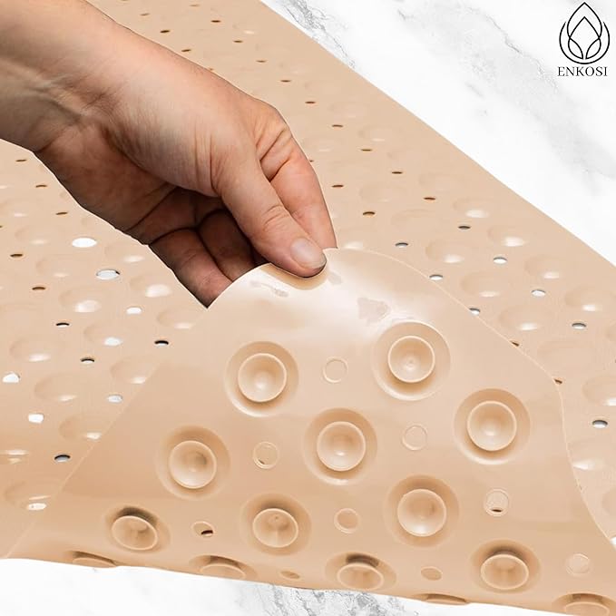 ENKOSI Bath Mat - Large Non Slip Bathtub & Shower Mat - Extra Long. 40 x 16 Inch Bathroom Mats for Tub Nonslip Anti Slip Bathmats (40x16 Beige 1-Pack)