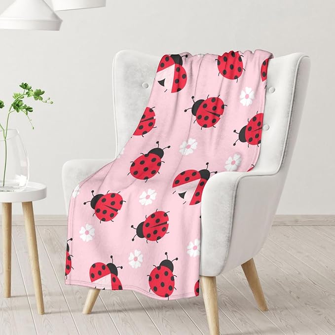Ladybug Blanket for Girls - 30 x 40 Inches Cute Lady Bug Gifts for Kids - Soft Fuzzy Pink Throw Blankets for Crib, Lap